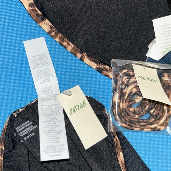 Aerie Leopard Mesh High Cut Cheeky Bikini Bottom & Top Set Size S - Picture 12 of 16